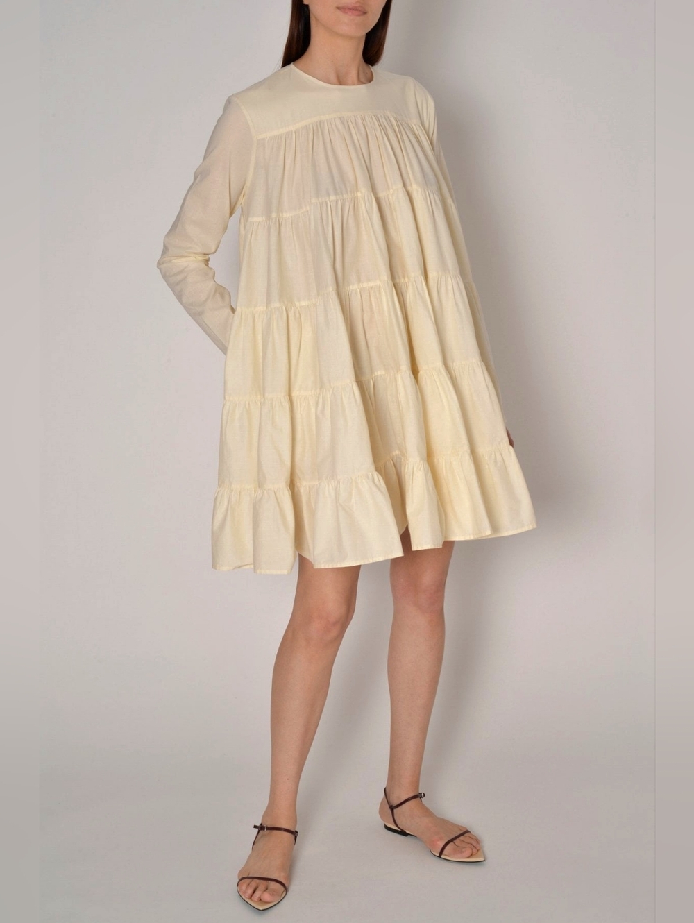 MERLETTE NWT 🏷️ 'Soliman' Pale 🍋 Yellow Cotton Ruffled Tiered Long Sleeve XS